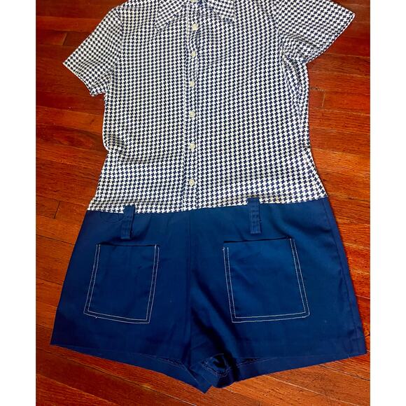 Vintage 70’s Bronson California Navy Blue White Drop Waist Playsuit Jumper Small - Picture 6 of 6
